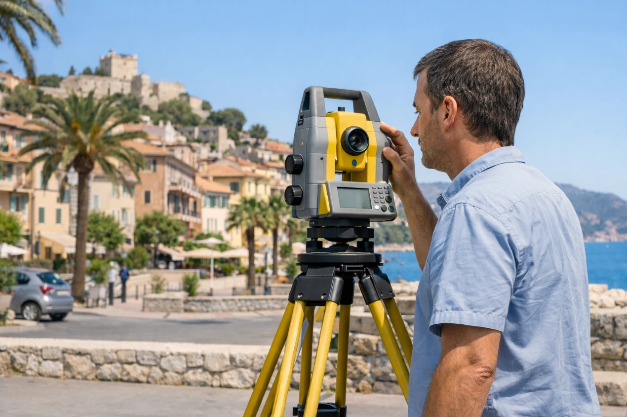 Géomètre-expert réalisant des relevés topographiques et fonciers dans les Alpes-Maritimesà Cagnes-sur-Mer