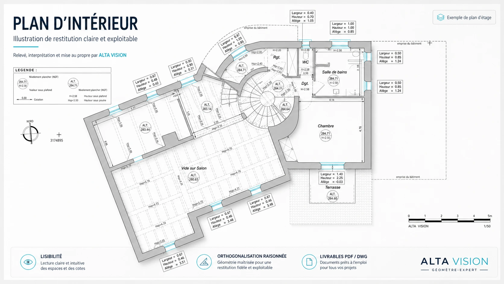 Illustration de plan d’intérieur réalisé par ALTA VISION avec restitution claire et exploitable