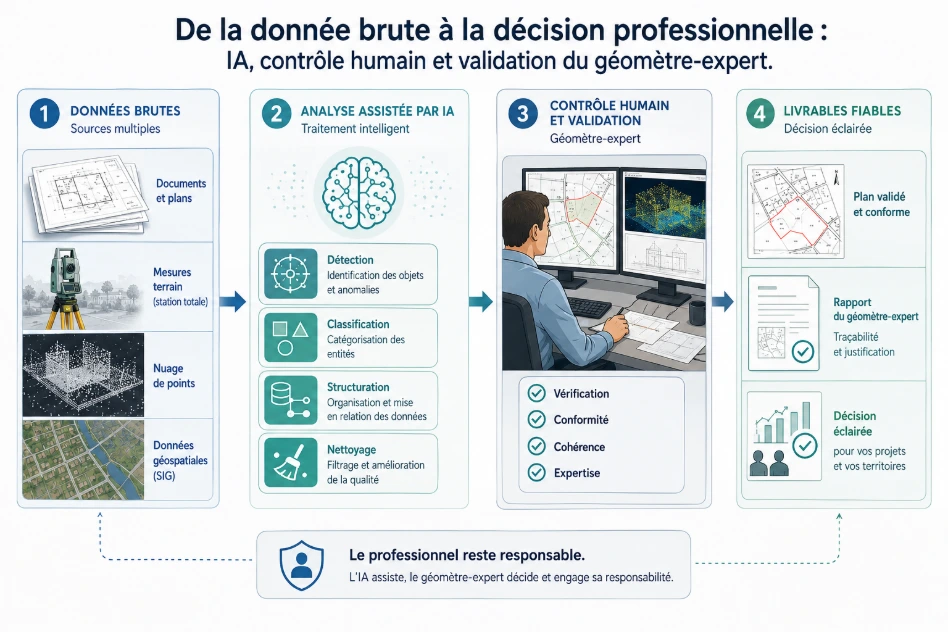 Utilisation contrôlée de l’intelligence artificielle par un géomètre-expert pour analyser des données foncières et géographiques